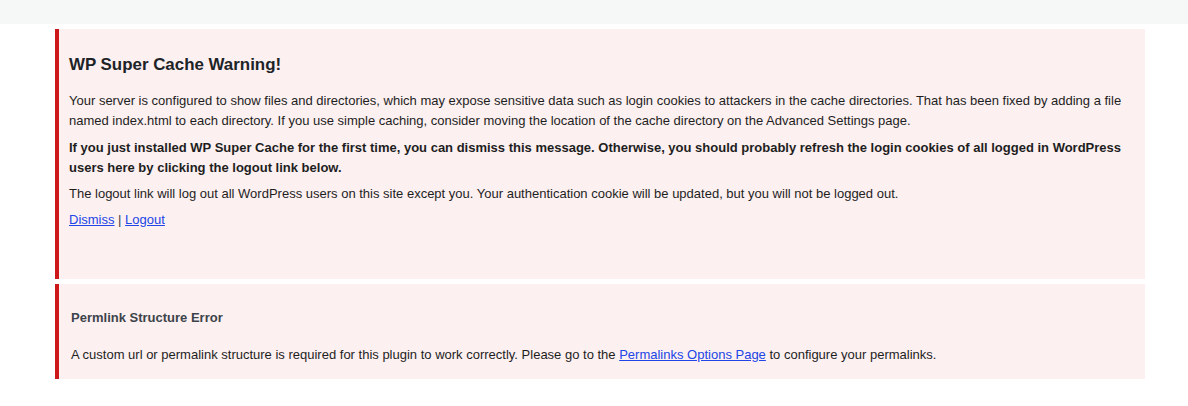 WP Super Cache settings screen for clearing cached WordPress pages