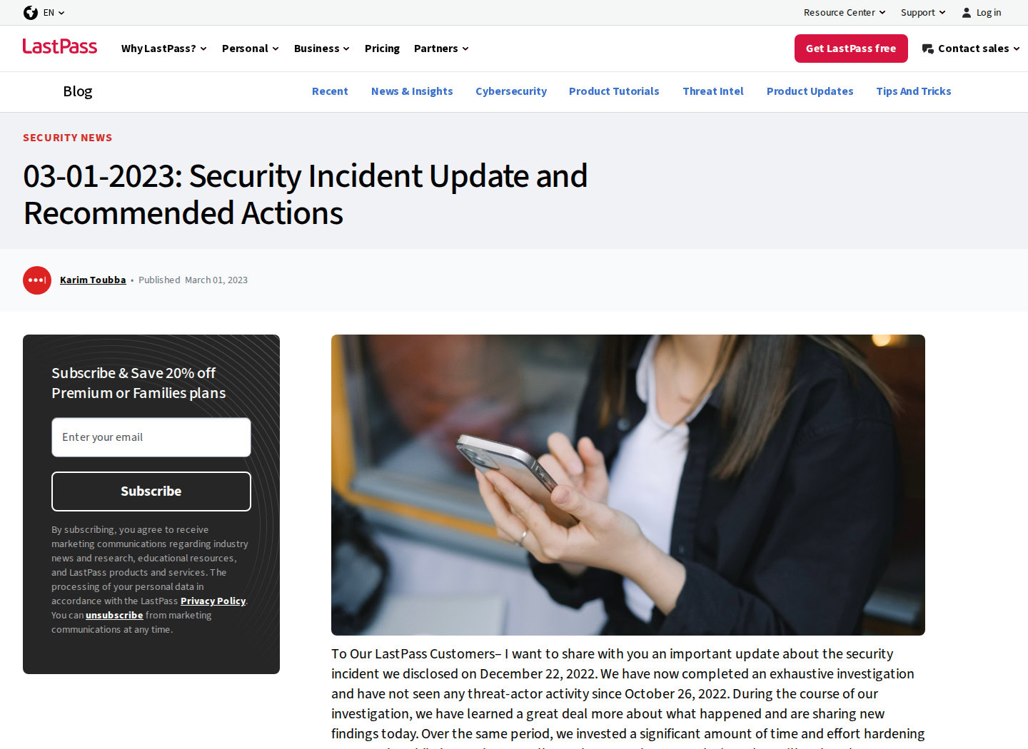 LastPass official security incident update
