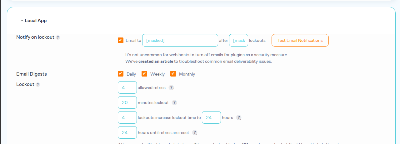 Login limiter settings for retries and lockout duration