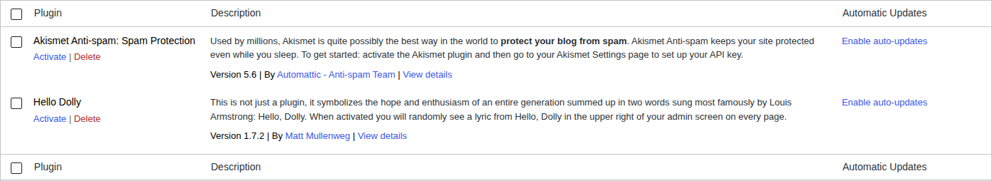 WordPress plugins list for reviewing installed software