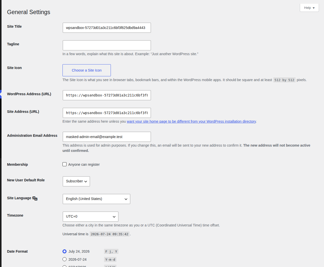 WordPress settings form that changes site configuration