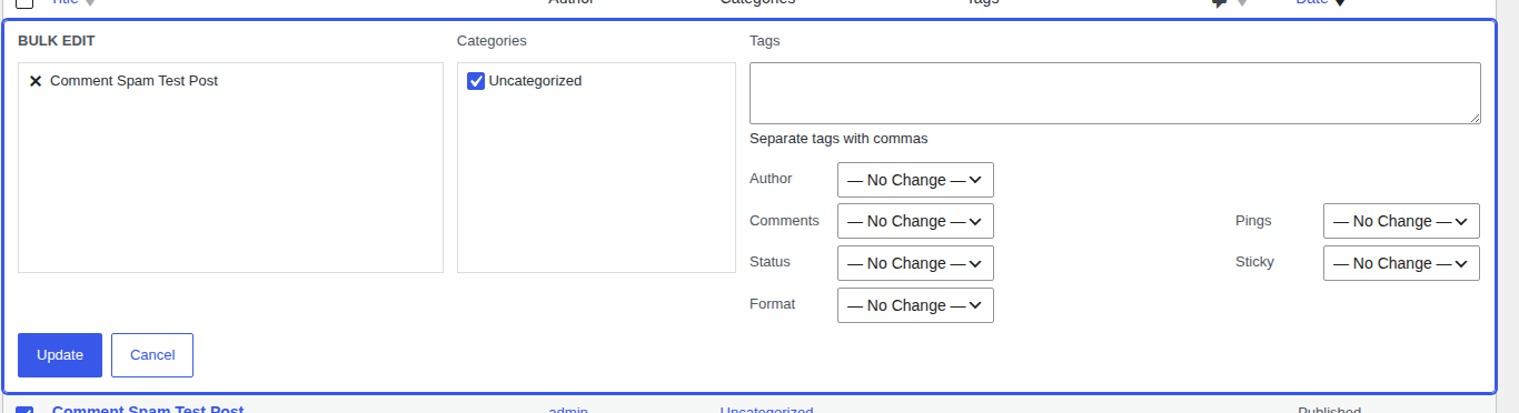 Bulk Edit controls for comments and pings on existing posts