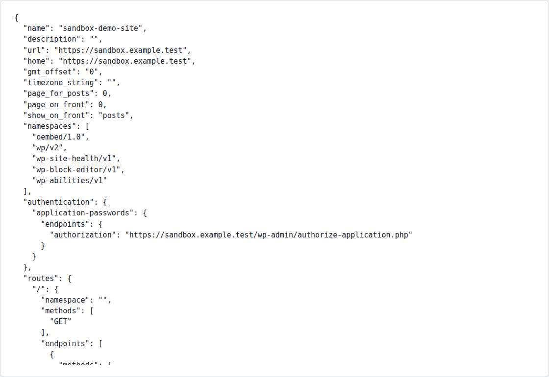 Healthy WordPress REST API JSON response