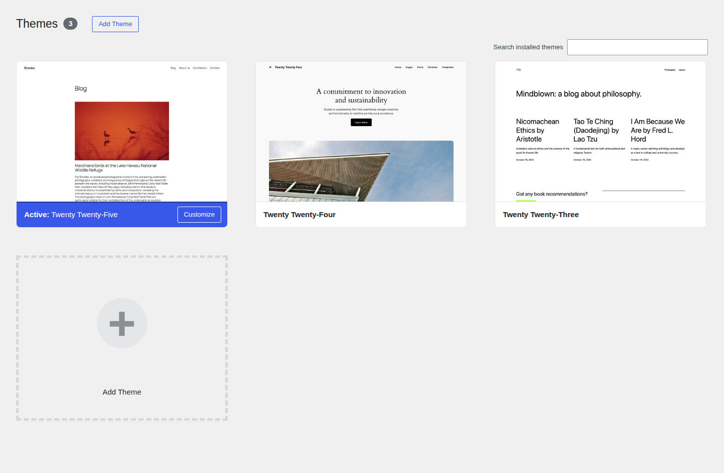 Themes screen for checking theme-owned login or account features