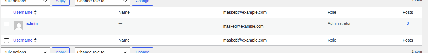 WordPress Users screen showing administrator accounts to review
