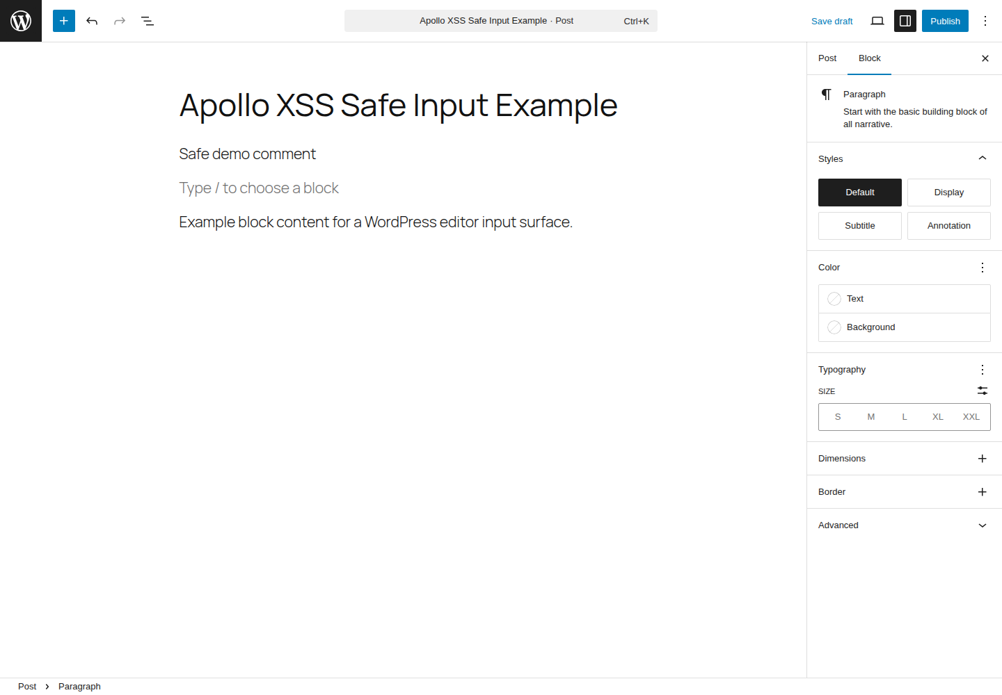 WordPress block editor showing normal content input fields