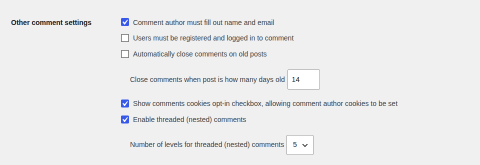 Discussion setting requiring comment author name and email