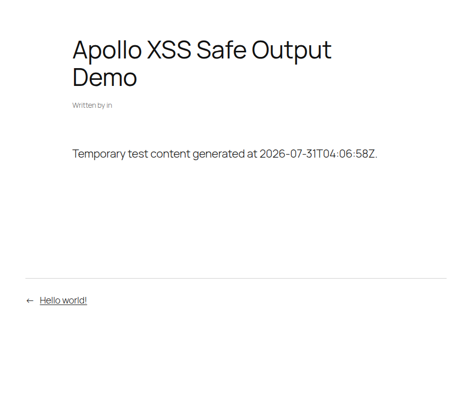 WordPress frontend page showing saved content rendered to visitors