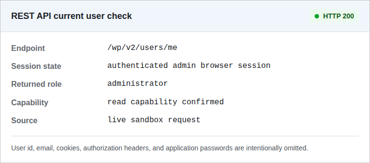 Authenticated WordPress REST API request returning a successful response