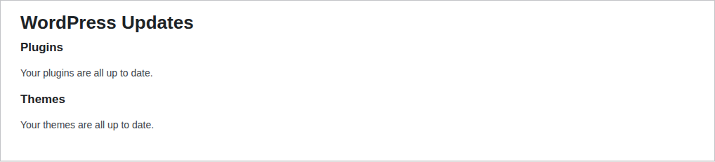 WordPress Updates screen showing plugin and theme update sections