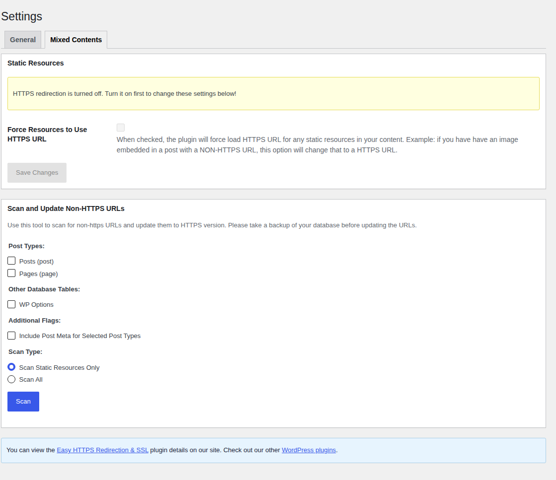 Easy HTTPS Redirection mixed-content cleanup settings