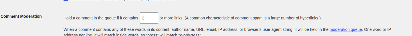 Comment moderation link limit setting