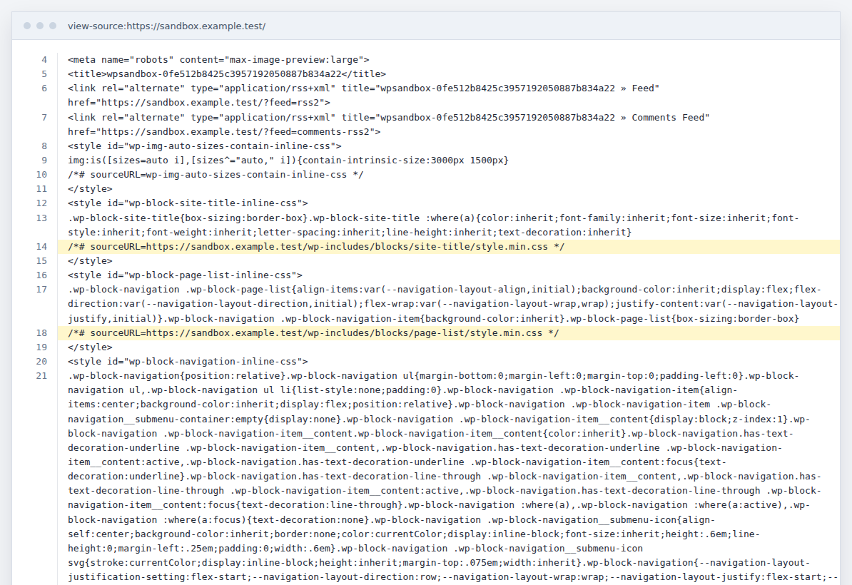 Clean WordPress page source excerpt for checking script references