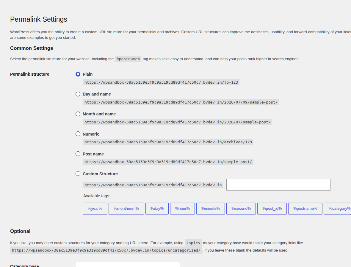 WordPress Permalink Settings screen for refreshing route rules