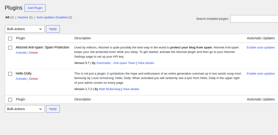 Installed Plugins screen for checking plugin names