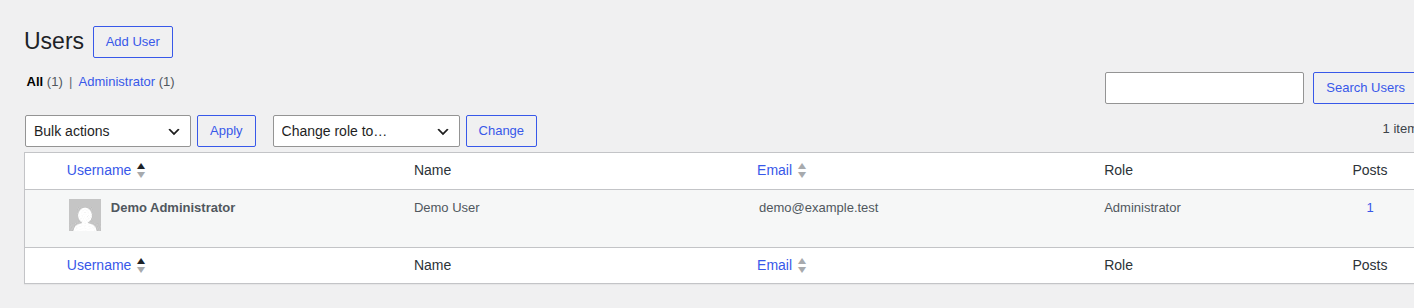 WordPress users table showing role context for permission checks