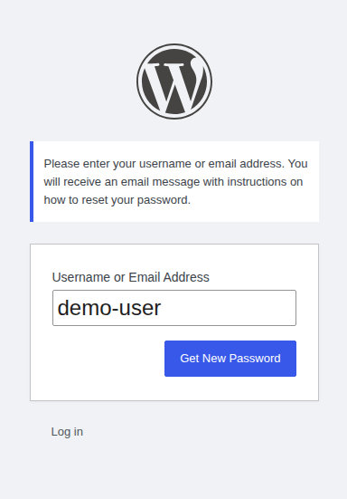 WordPress password reset screen used as a simple first email test