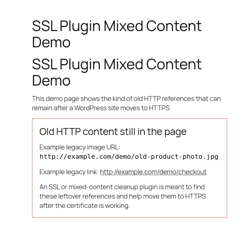 Mixed content example on a WordPress page