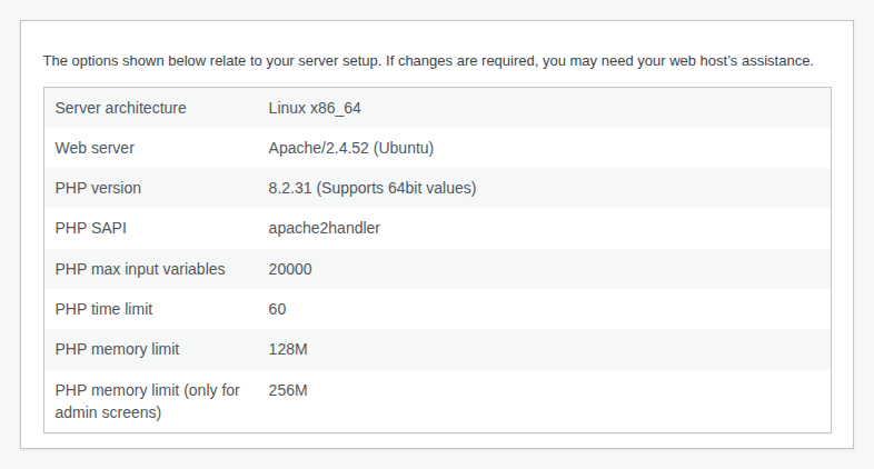 WordPress Site Health server information used to confirm server context before editing htaccess
