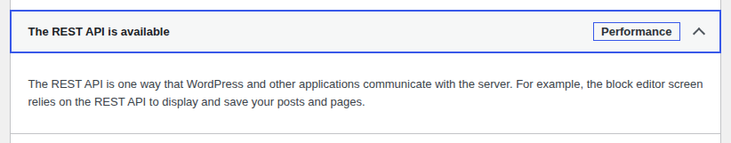 WordPress Site Health REST API status area