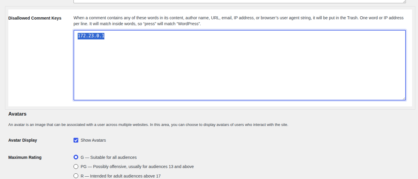 wordpress block ip Disallowed Comment Keys field cleared when removing an old or mistaken comment block