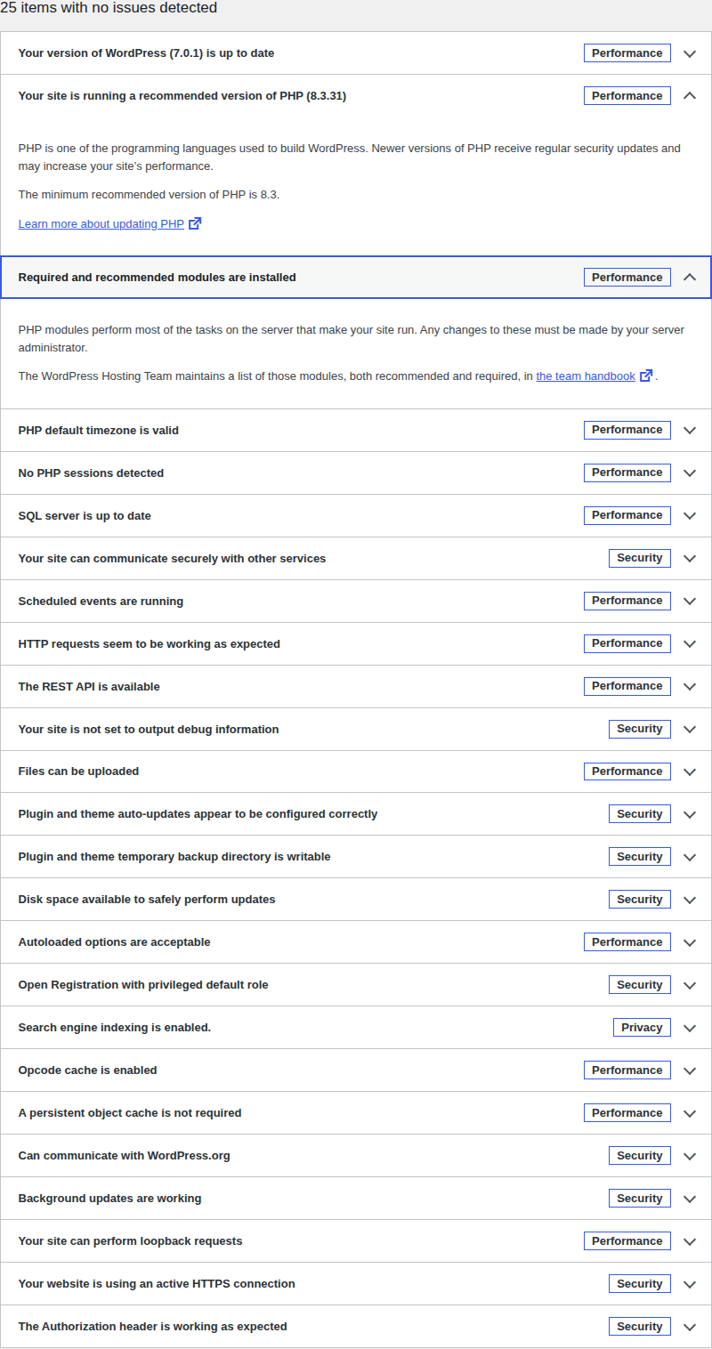 WordPress Site Health checks for scheduled events and loopback requests