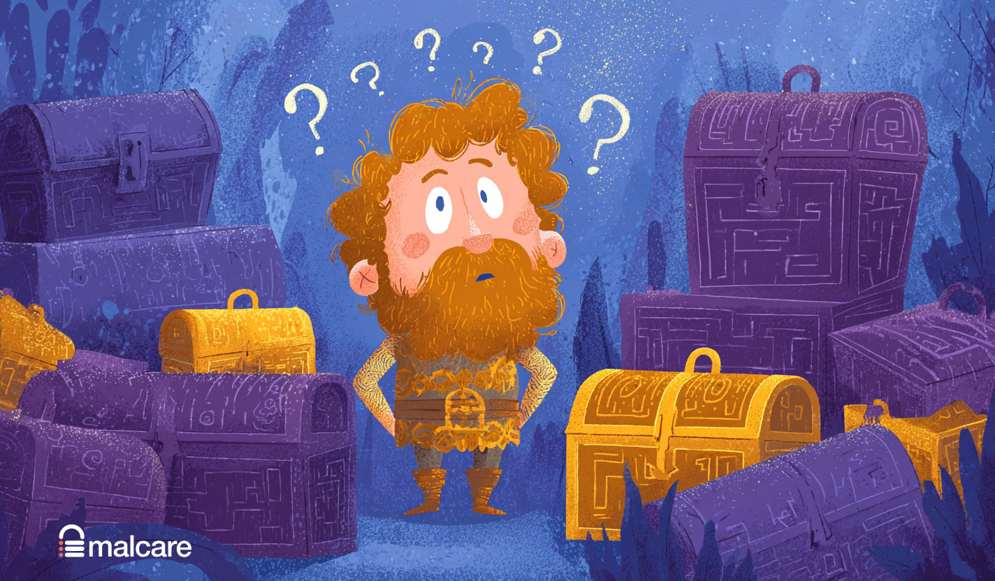 Confused explorer choosing between two treasure chests, representing Dashlane and LastPass