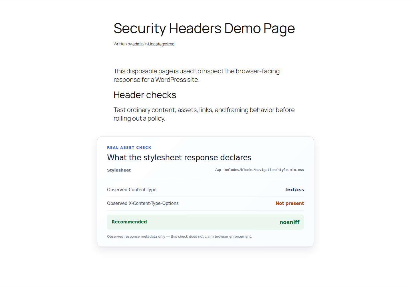 Real stylesheet response check for X-Content-Type-Options
