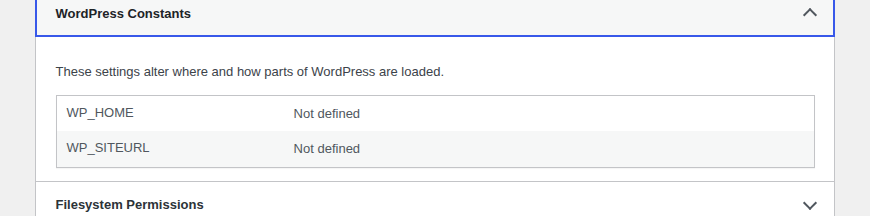 WordPress Site Health showing configuration-file URL overrides